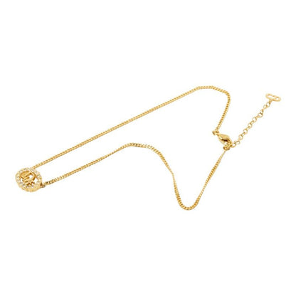 Dior CD Logo Vintage Pendant Chain Necklace Gold Plated Line Stone — view 4