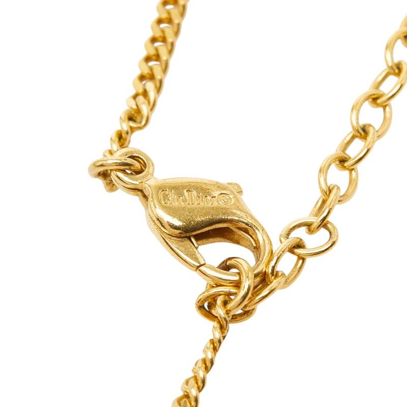 Dior CD Logo Vintage Pendant Chain Necklace Gold Plated Line Stone — view 5
