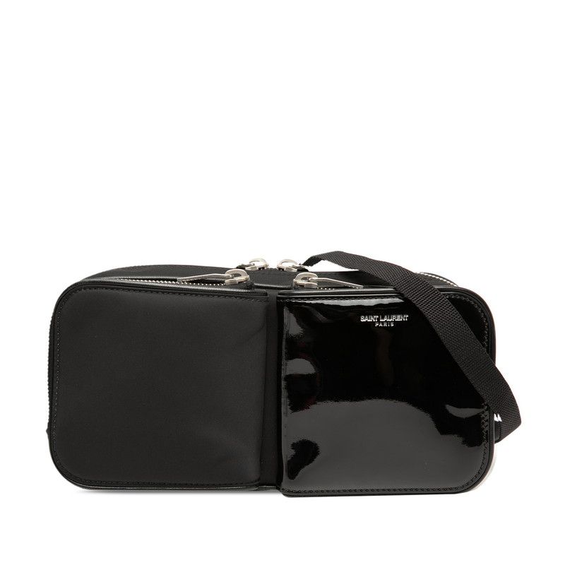 Saint Laurent Logo Shoulder Bag Black Nylon Patent