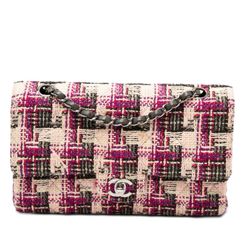 Chanel CC Logo Quilted 25 Double Flap Chain Shoulder Bag Multicolor Tweed