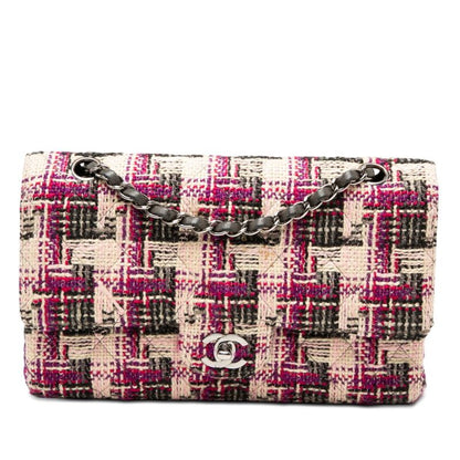 Chanel CC Logo Quilted 25 Double Flap Chain Shoulder Bag Multicolor Tweed