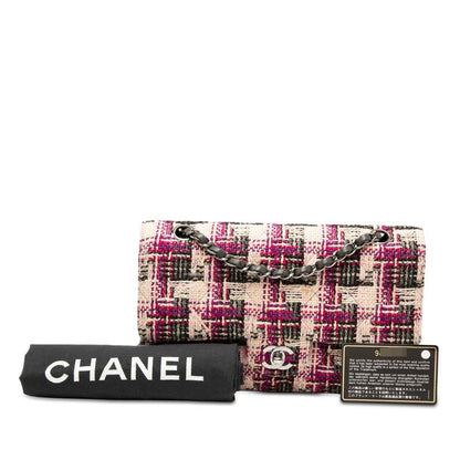 Chanel CC Logo Quilted 25 Double Flap Chain Shoulder Bag Multicolor Tweed — view 9