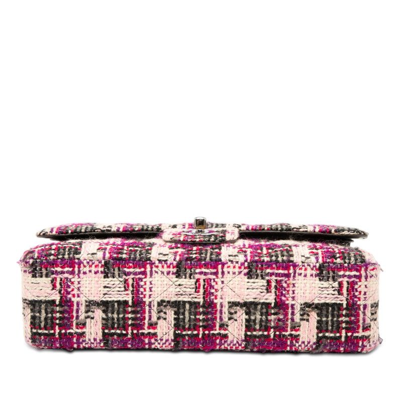 Chanel CC Logo Quilted 25 Double Flap Chain Shoulder Bag Multicolor Tweed — view 3