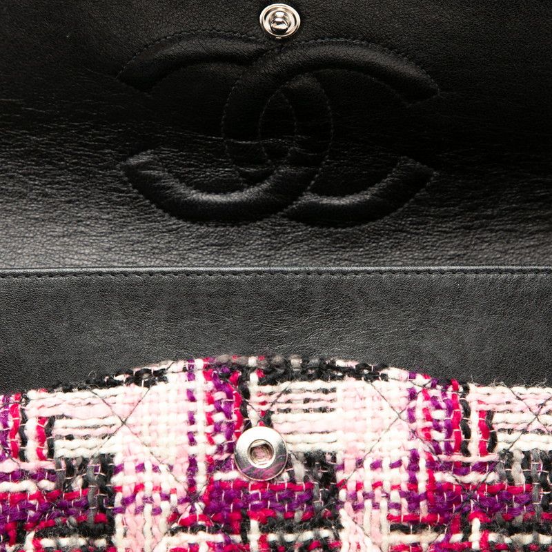 Chanel CC Logo Quilted 25 Double Flap Chain Shoulder Bag Multicolor Tweed — view 5
