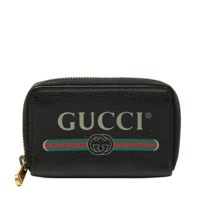 Gucci Interlocking GG Logo Zip Around Coin Purse Black Leather