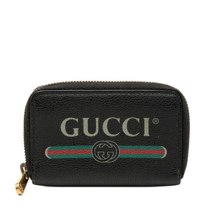 Gucci Interlocking GG Logo Zip Around Coin Purse Black Leather