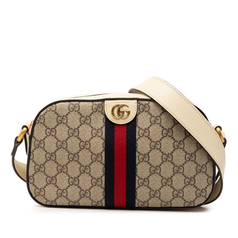 Gucci GG Supreme Ophidia Crossbody Shoulder Bag Beige Ivory Leather