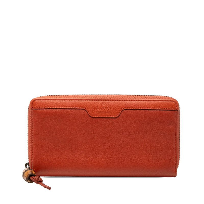 Gucci Bamboo Zip Around Wallet Orange Leather