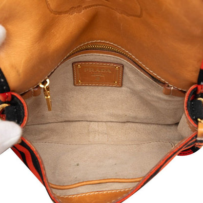 Prada Canapa Border Shoulder Bag Orange Black Canvas Leather — view 4