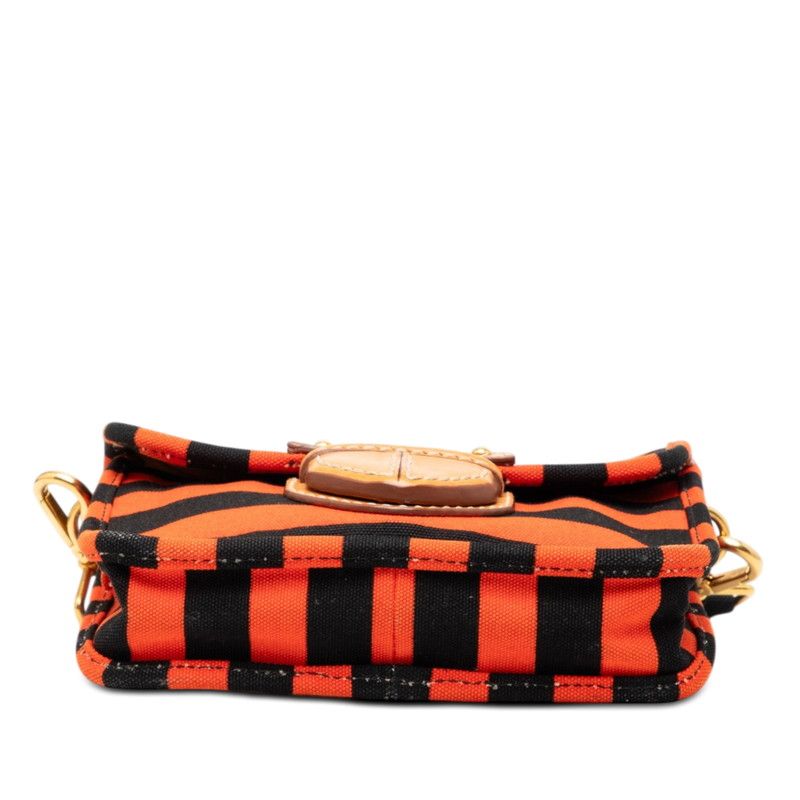 Prada Canapa Border Shoulder Bag Orange Black Canvas Leather — view 3