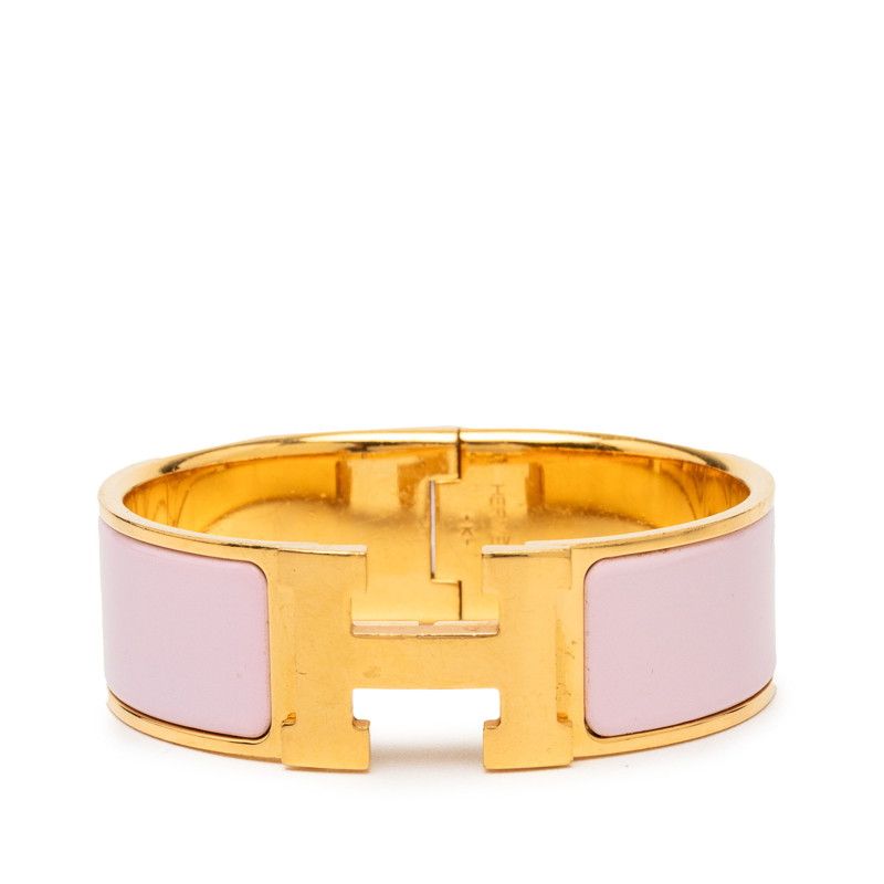 Hermes Clic Clac GM Bangle Gold Pink Enamel Plated 1- Bracelet