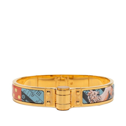 Hermes Chanier PM Horse Dot Bangle Bracelet Gold Pink Blue Plated