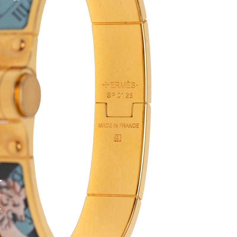 Hermes Chanier PM Horse Dot Bangle Bracelet Gold Pink Blue Plated — view 5