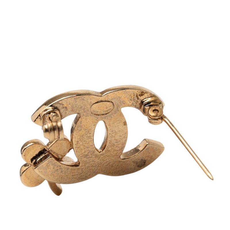 Chanel CC Logo Crowbar Brooch Gold Line Stone Plated — view 3