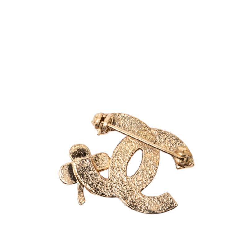 Chanel CC Logo Crowbar Brooch Gold Line Stone Plated — view 2