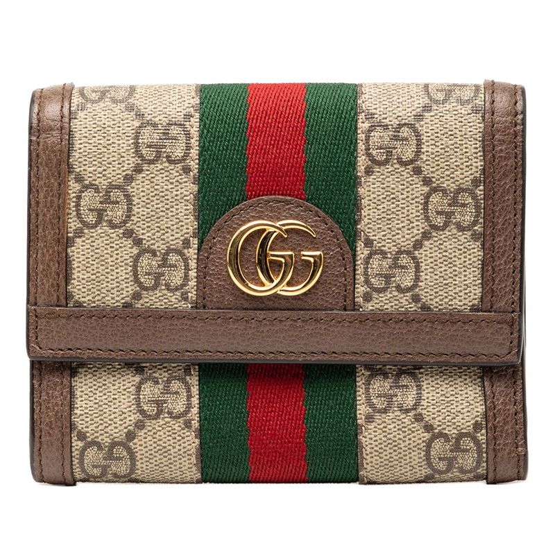 Gucci Ophidia GG Supreme Trifold Wallet Beige Multicolor Leather