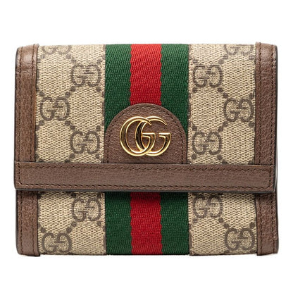 Gucci Ophidia GG Supreme Trifold Wallet Beige Multicolor Leather