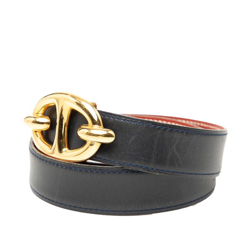 Hermes Chaine D'ancre Reversible 65 Navy Brown Leather 1- Belt — view 2