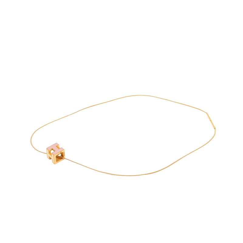Hermes Cage de Ash Cube Necklace Gold Pink Plated Enamel — view 3