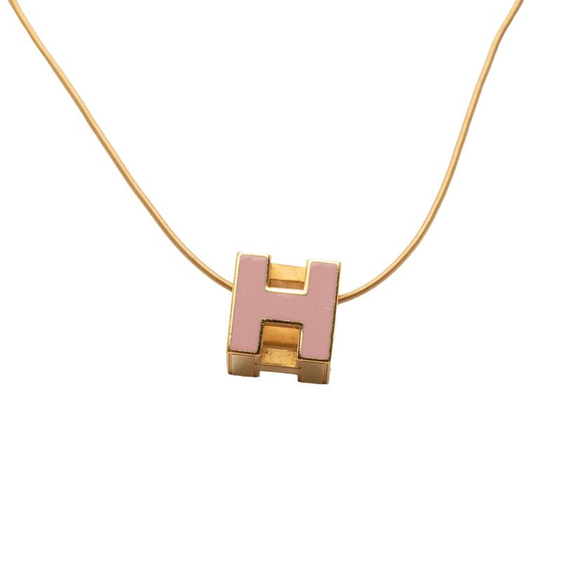 Hermes Cage de Ash Cube Necklace Gold Pink Plated Enamel — view 2