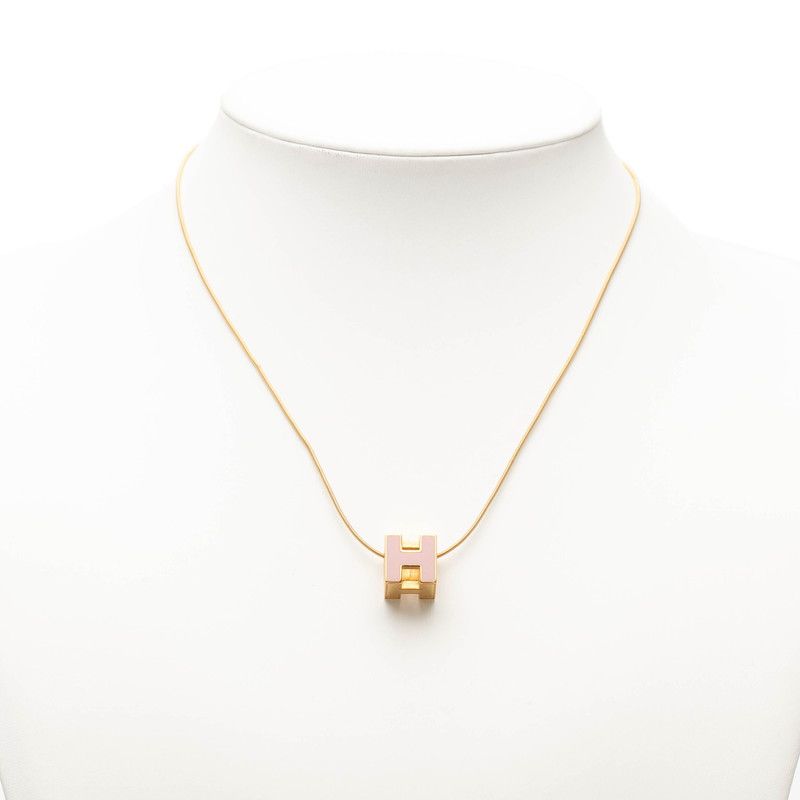 Hermes Cage de Ash Cube Necklace Gold Pink Plated Enamel — view 6