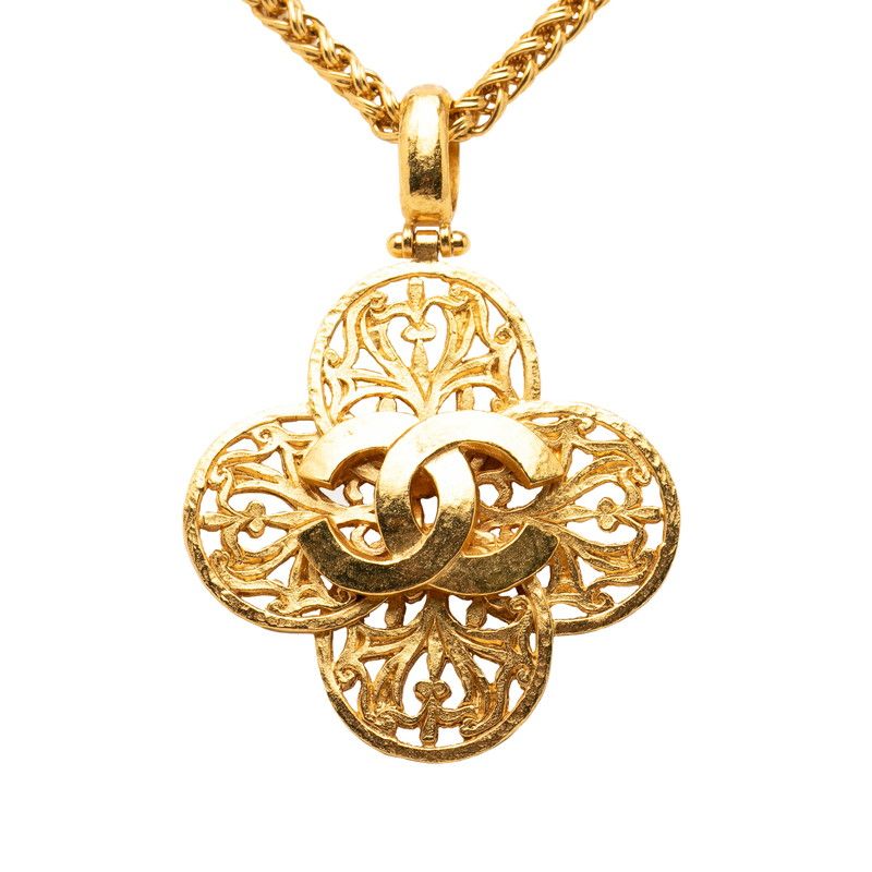 Chanel Vintage CC Logo Long Necklace Gold Plated