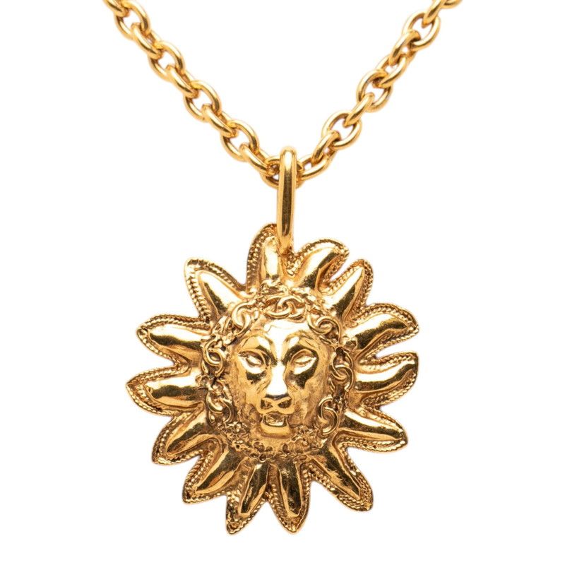Chanel CC Logo Lion Motif Long Necklace Gold Plated