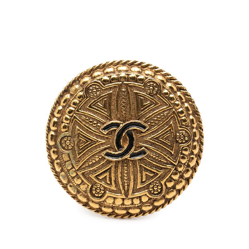 Chanel CC Logo Brooch Gold Black Plated