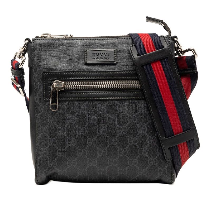 Gucci GG Supreme Crossbody Shoulder Bag Black Gray Leather
