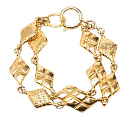Chanel Logo Quilted Bracelet Double Chain Gold Plated