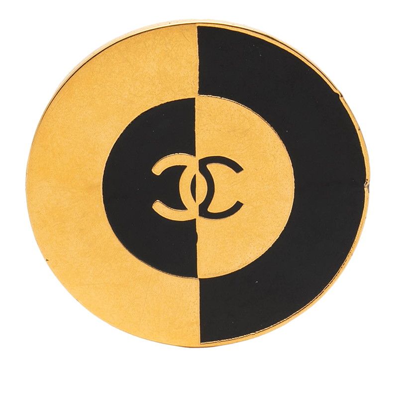 Chanel CC Logo Brooch Gold Black Plated Enamel