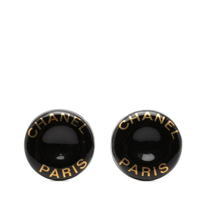 Chanel Logo Earrings Black Gold Enamel Metal