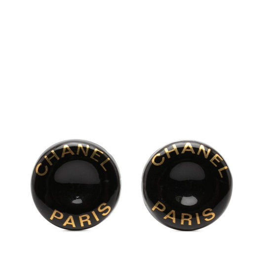Chanel Logo Earrings Black Gold Enamel Metal