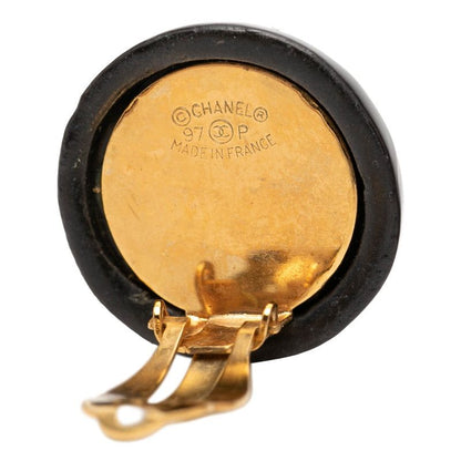 Chanel Logo Earrings Black Gold Enamel Metal — view 3