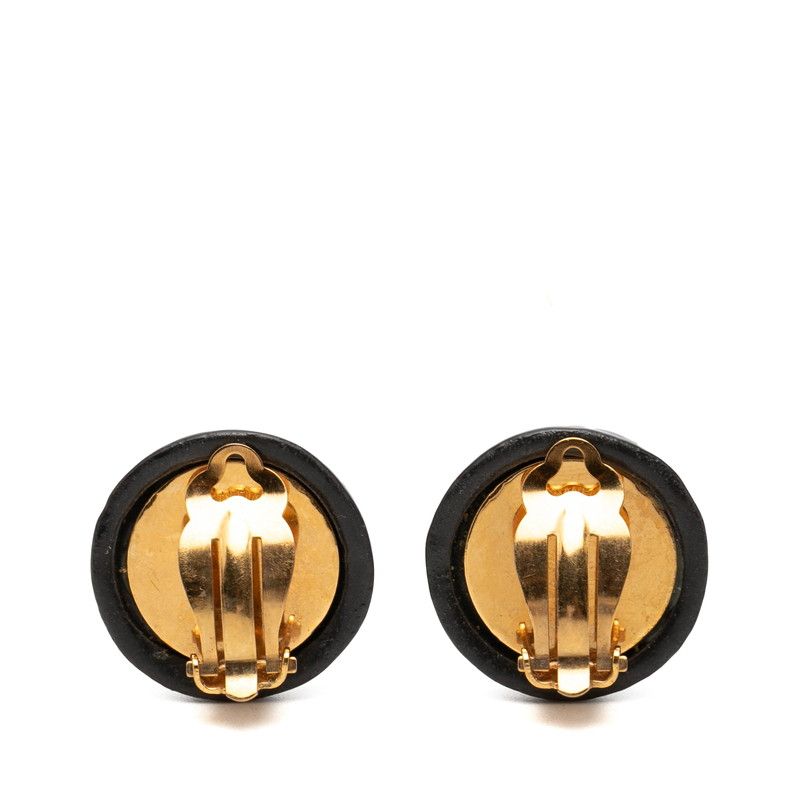 Chanel Logo Earrings Black Gold Enamel Metal — view 2