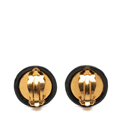 Chanel Logo Earrings Black Gold Enamel Metal — view 2