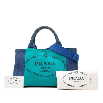 Prada Canapa Mini 2-Way Shoulder Bag Blue Green Canvas — view 6