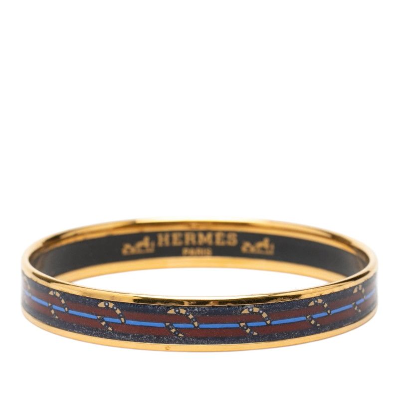 Hermes Enamel PM Cloisonne Bangle Gold Navy Plated 1- Bracelet