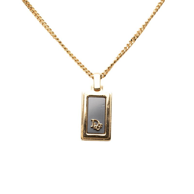 Dior CD Logo Necklace Gold Black Plated