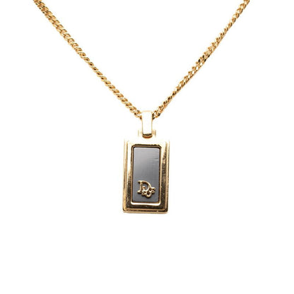 Dior CD Logo Necklace Gold Black Plated
