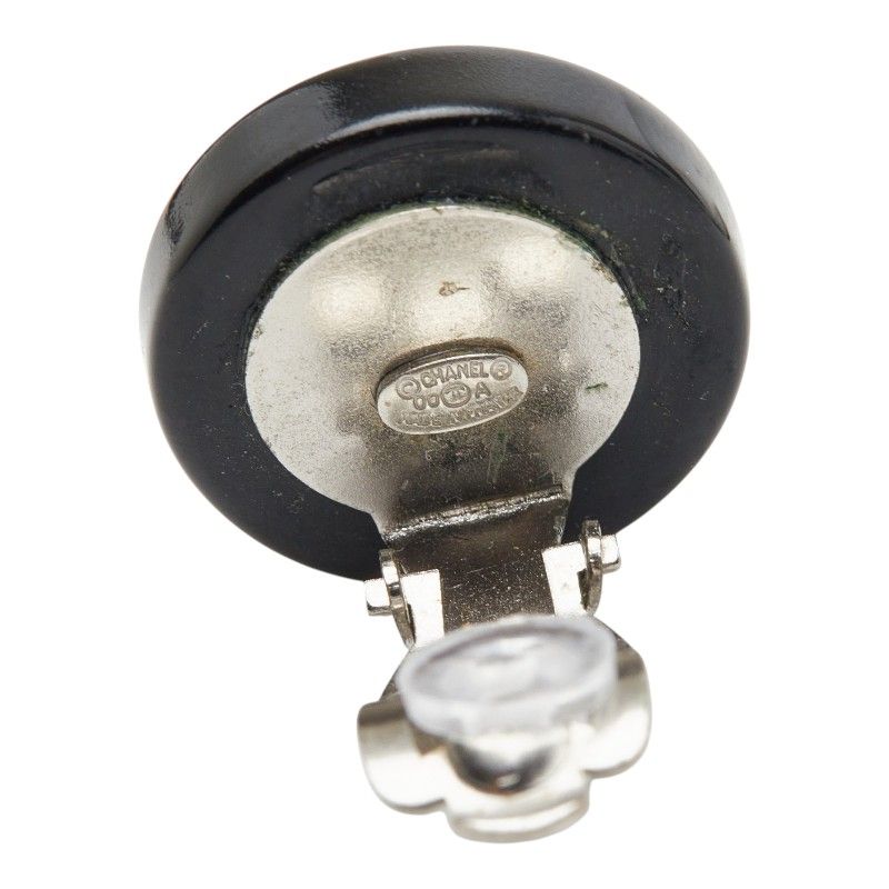 Chanel Round Earrings Black Plastic Metal — view 4