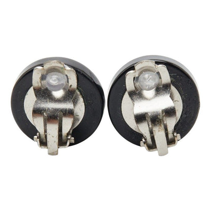 Chanel Round Earrings Black Plastic Metal — view 3