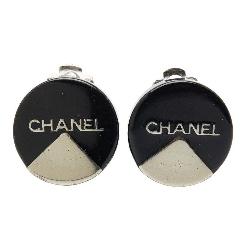Chanel Round Earrings Black Plastic Metal — view 2