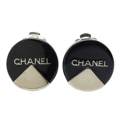Chanel Round Earrings Black Plastic Metal — view 2