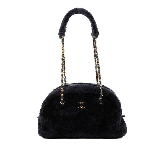 Chanel Coconage Large Bowling Bag Navy Gold Shearling Lambskin