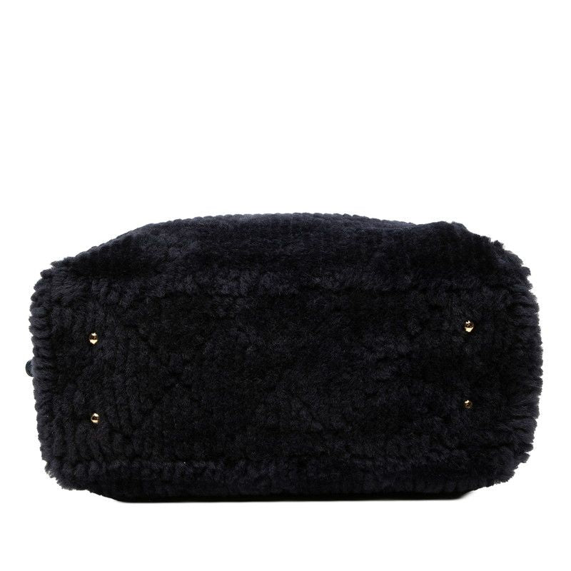Chanel Coconage Large Bowling Bag Navy Gold Shearling Lambskin — view 3