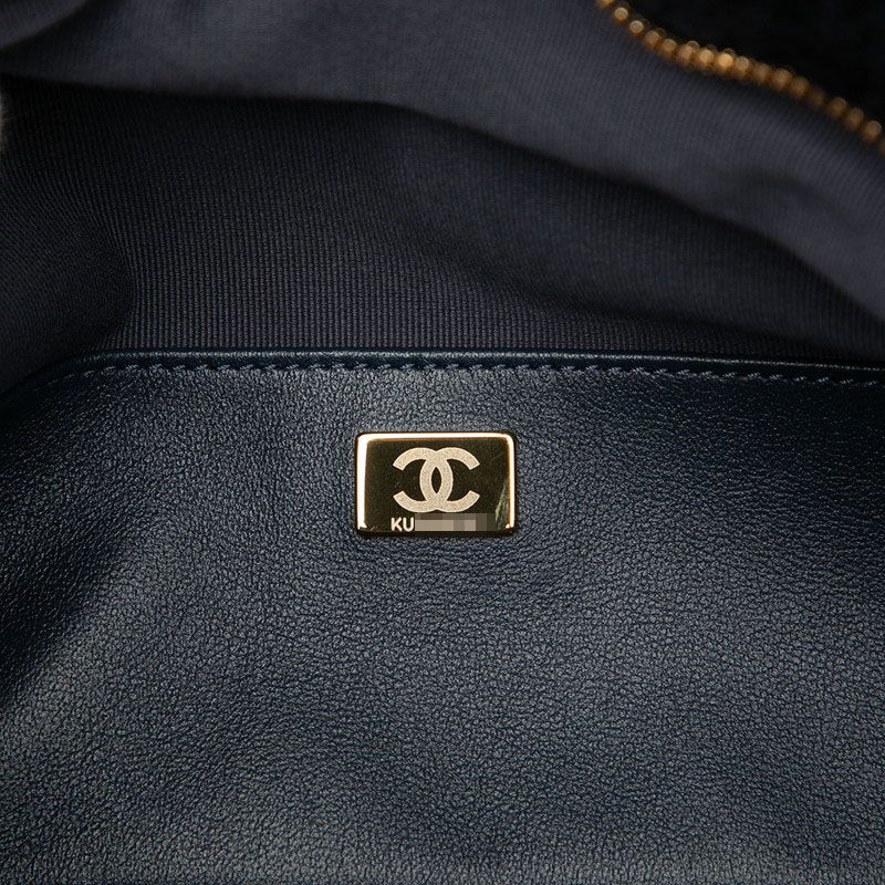 Chanel Coconage Large Bowling Bag Navy Gold Shearling Lambskin — view 6