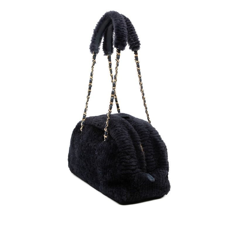 Chanel Coconage Large Bowling Bag Navy Gold Shearling Lambskin — view 2