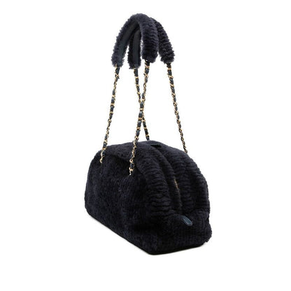 Chanel Coconage Large Bowling Bag Navy Gold Shearling Lambskin — view 2