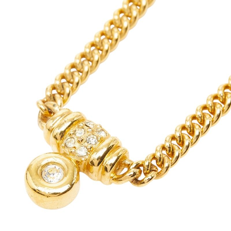Dior Pendant Chain Necklace Gold Plated Line Stone